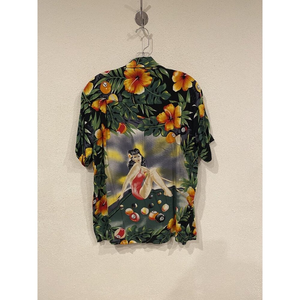 Kennington Ltd Shirt Mens Medium Black Hawaiian Pool Billiards Pin Up Rayon